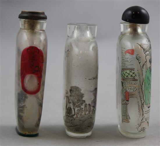 Three Chinese inside-painted glass snuff bottles, 20th century, Richards no.s 264, 171, 170